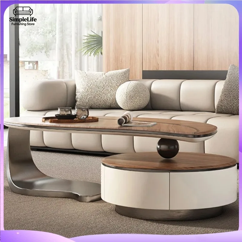Modern Walnut Wood Coffee Table for Living Room Multifunctional Side Table Unique Leaf Shape Solid Wood Design Luxury