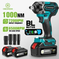 ONEGREEN 1000 N.M Torque Brushless Electric Impact Wrench 1/2 inch Cordless Wrench Car Repair Power Tool for Makita 18V Battery