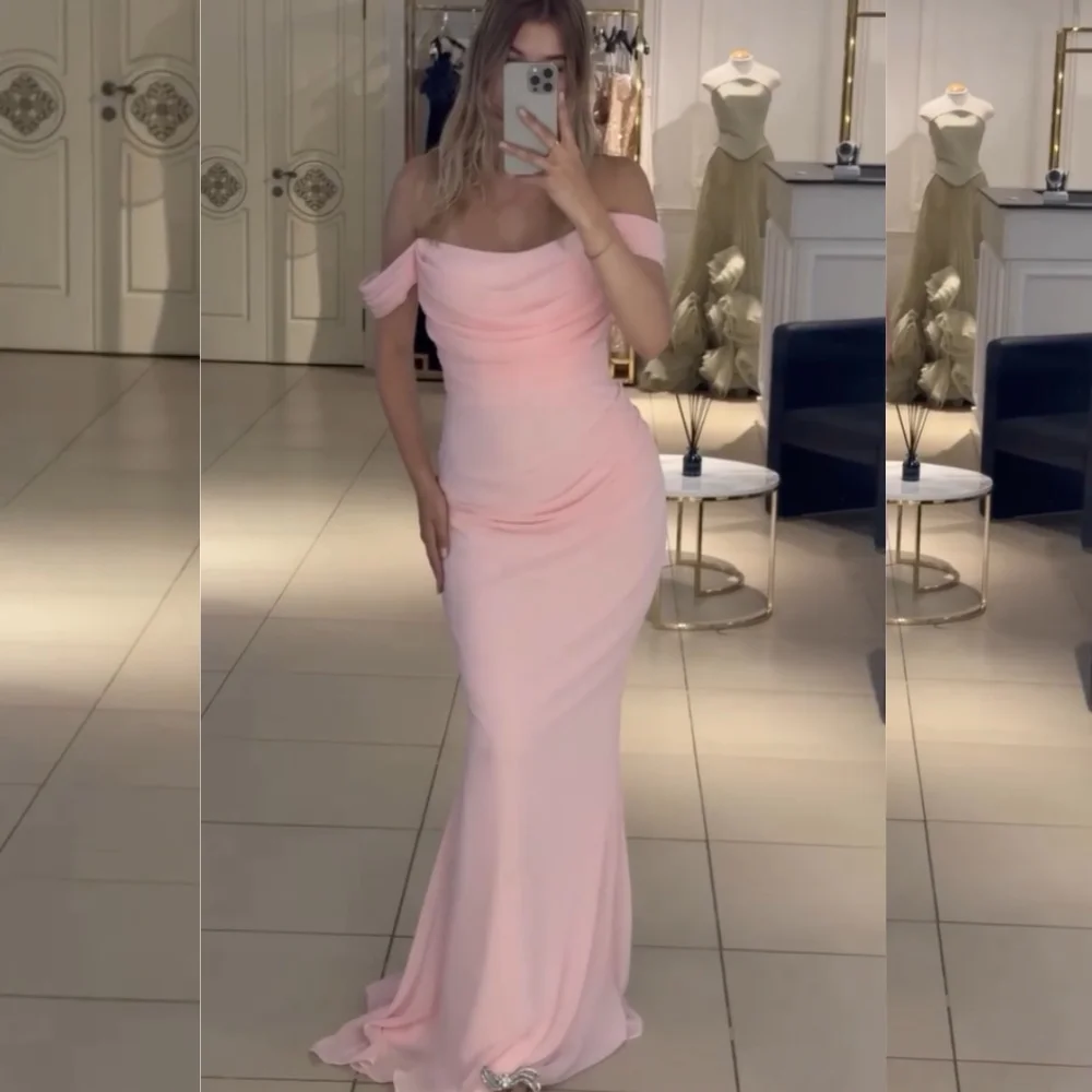 

Customized Sparkle Chiffon Pleat Mermaid Off-the-shoulder Long Dresses Bespoke Occasion Party Matching Elegant