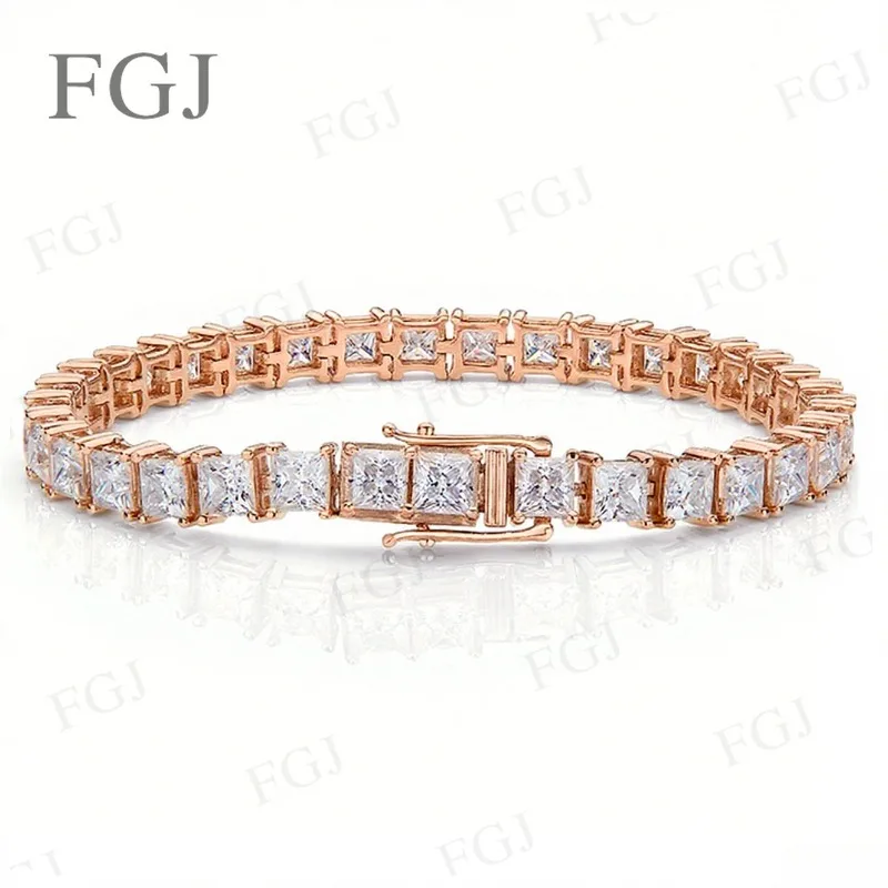 

925 Sterling Silver Moissanite Tennis Bracelet 4.5x4.5mm Square Cut With GRA Fine Jewelry Wedding Party Jewelry Gifts For Women