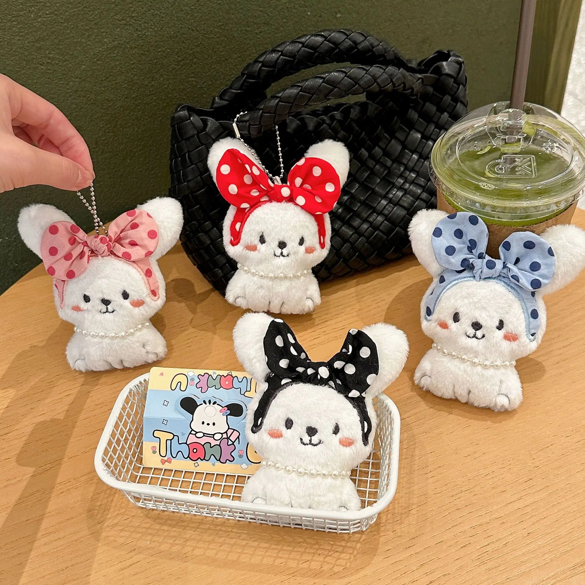 

Заколка для волос с жемчугом и кроликом, 11 см, пышный плюшевый брелок с милым мультяшным рисунком 키링 для детей, украшения для девочек, автомобиль Keychai, Рождественский Gi