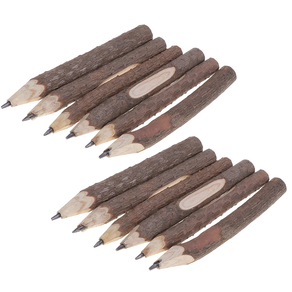 

15 PCS Natural Bark Pencil Branch Pencils Wood Twig Bins Checkered Crayon Log Number Stickers Lead