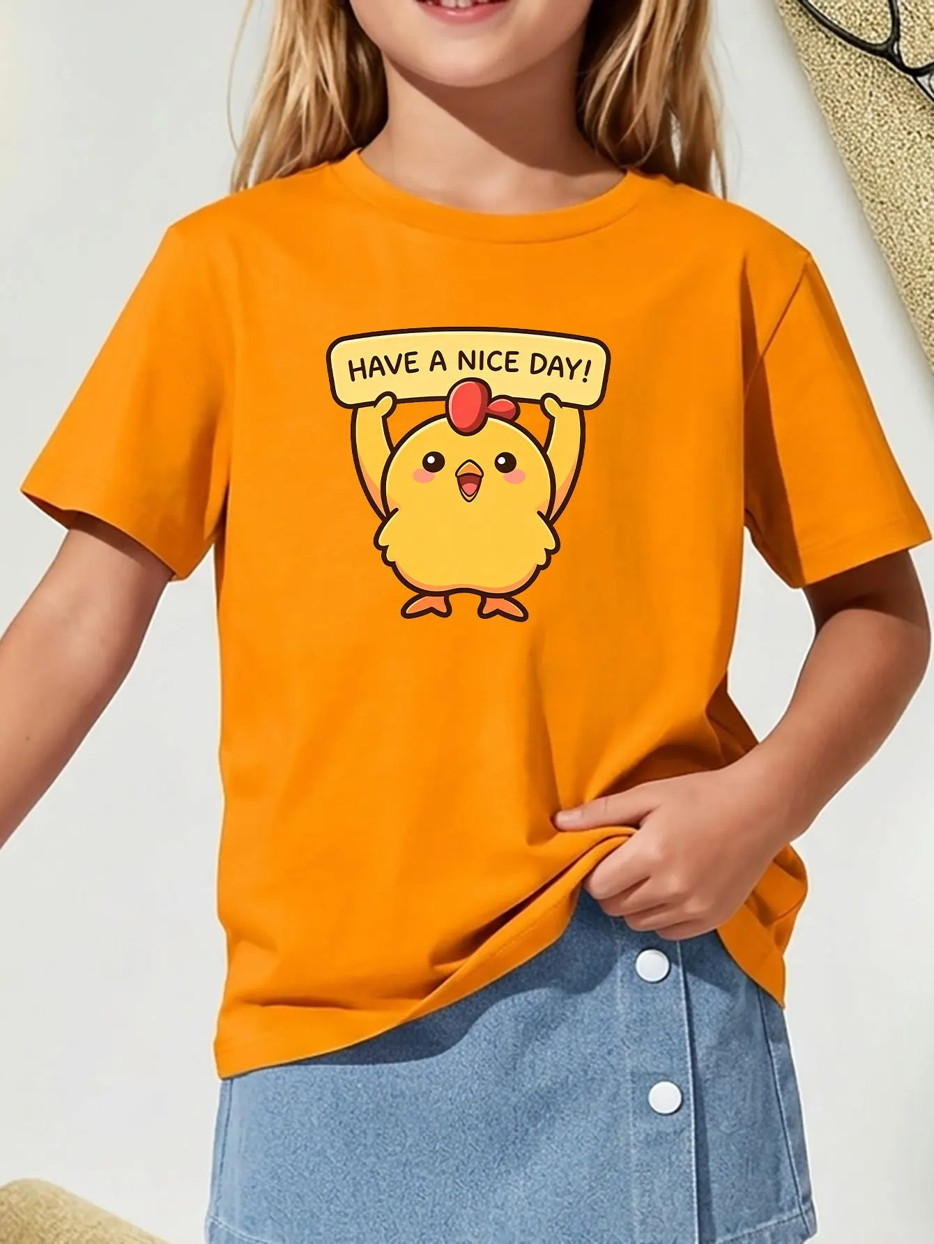 Cute Little Chicken Nice Day Letter Print Family Matching T Shirt Boys Girls Tee Parent Child Casual Top Mom Dad Kids Daily Wear
