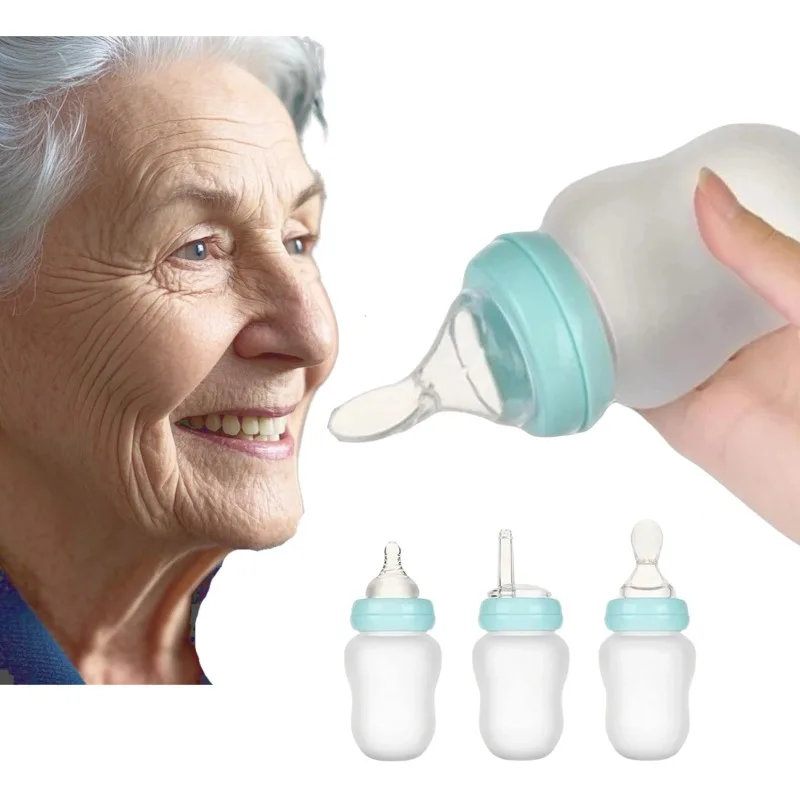 Drinking Aids Feeding Cup for Elderly Adults Disabled Patient Maternity Convalescent with Straw Spoon Teat, Senior Liquid Feeder