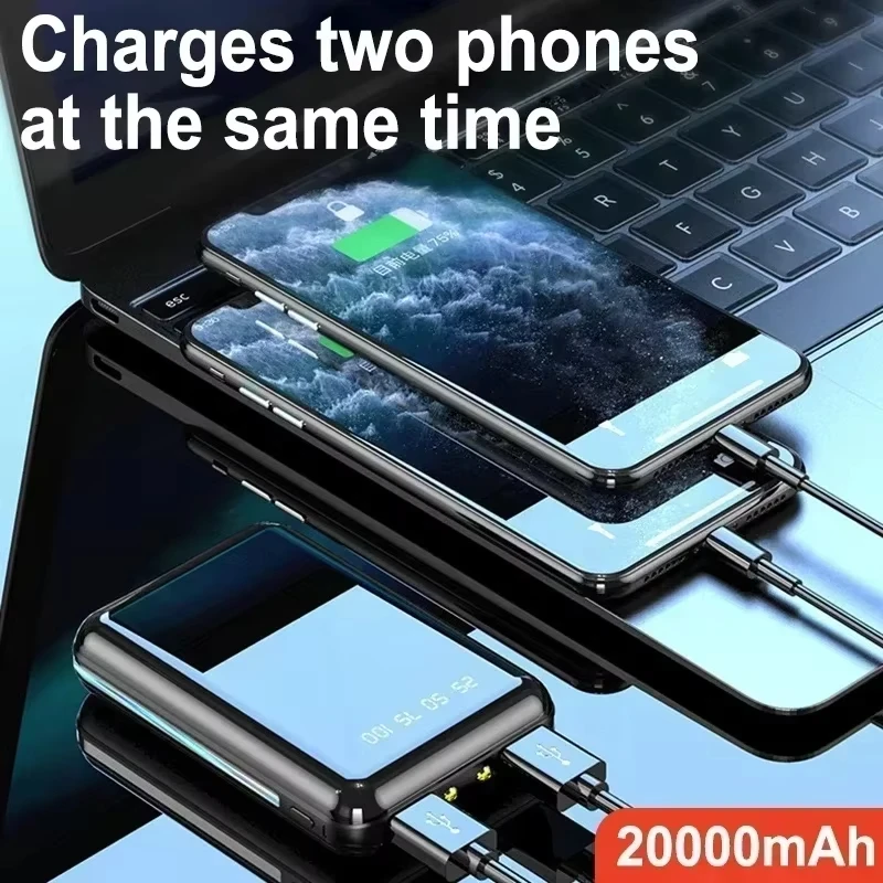 VIVO 20000mAh بنك طاقة صغير محمول شاحن مرآة شاشة LED باور بانك رقمي لهاتف آيفون هواوي سامسونج بطارية خارجية #3