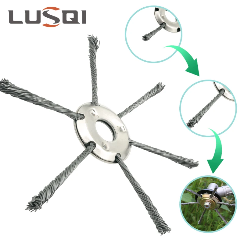 

LUSQI 8/9inch Steel Wire Wheel Head Upgraded Grass Trimmer Head Universal Weed Brush Removal Moss Rust Fit Gasoline Brushcutter