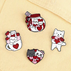 New Wink Cat With Red Heart Shape Brooch Cute Cup Kitty Enamel Pins Cat Lover Collection Badges Jewelry Gift for Friend