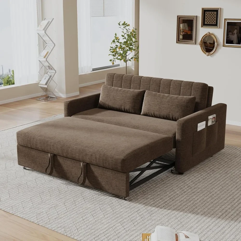 Convertible Sleeper Sofa Bed, 3 in 1 Multifunctional Loveseat, Pull Out Bed with Adjustable Backrest