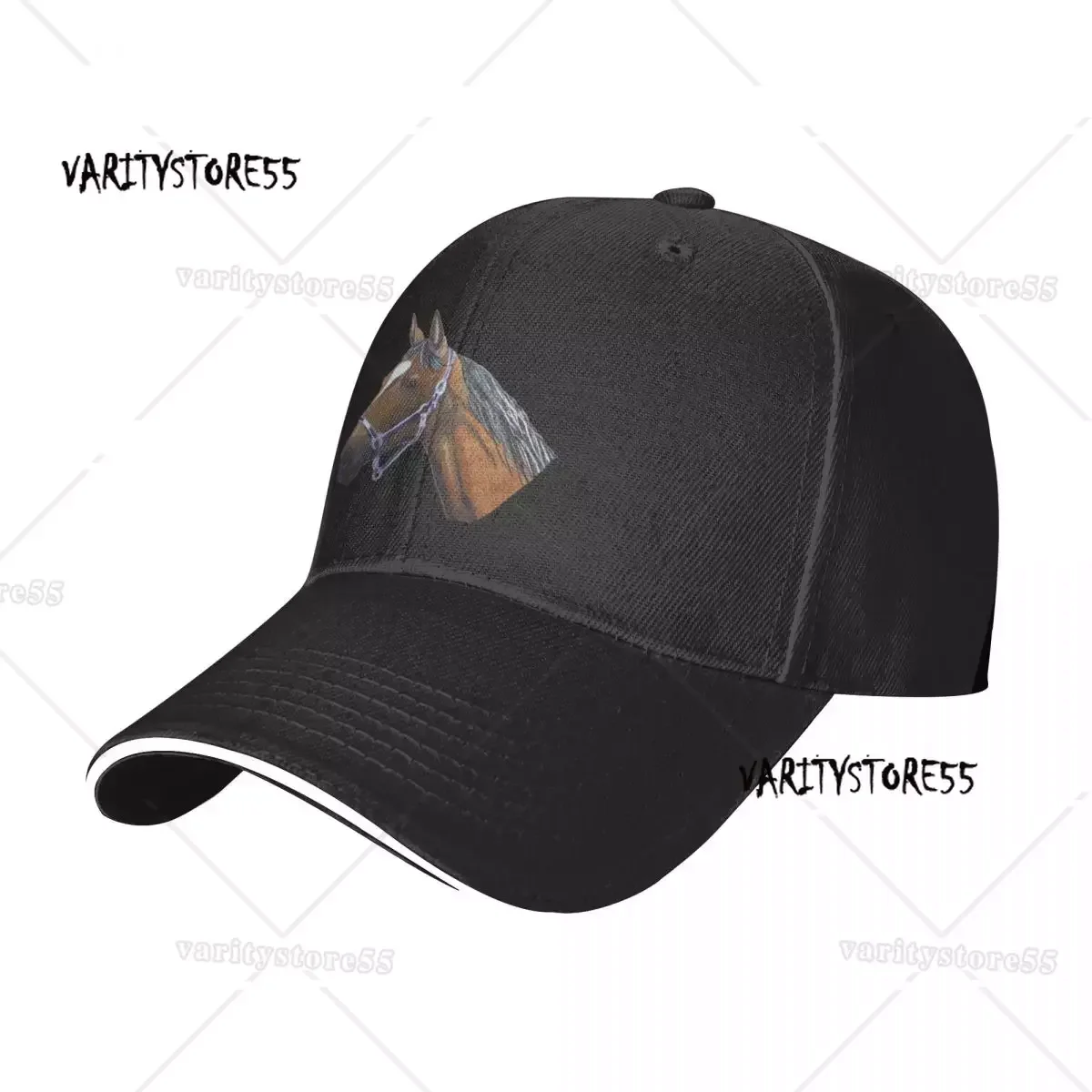 A Portrait of a Brown Horse – Horse with Bridle Baseball Cap New Hat summer hat Girl Men's