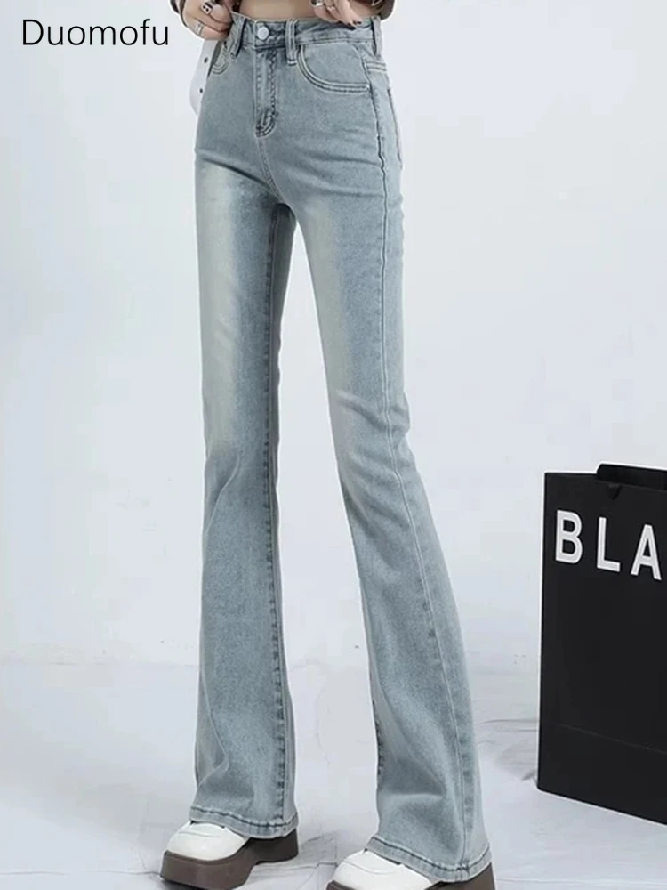 

Duomofu Summer New Elastic High Waist Slim Fashion Women Jeans American Blue Simple Full Length Casual Chicly Female Flare Jeans