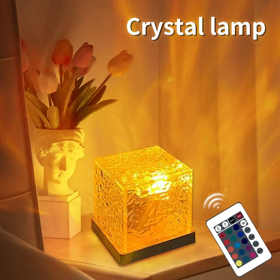 Dynamic Rotating Water Ripple Table Lamp Projector Decorative Night Lamp 3/16 Colors Crystal Lamp for Home Room Decor Backlight