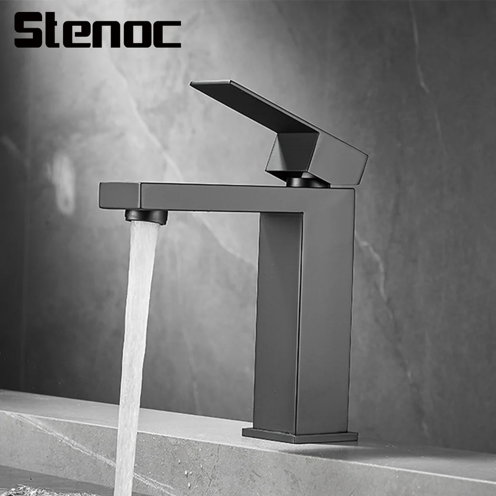 

Single Handle Brushed Gold Square Basin Faucet Black Bathroom Faucet Deck Mounted Basin Sink Tap Mixer Hot Cold Water With Hose