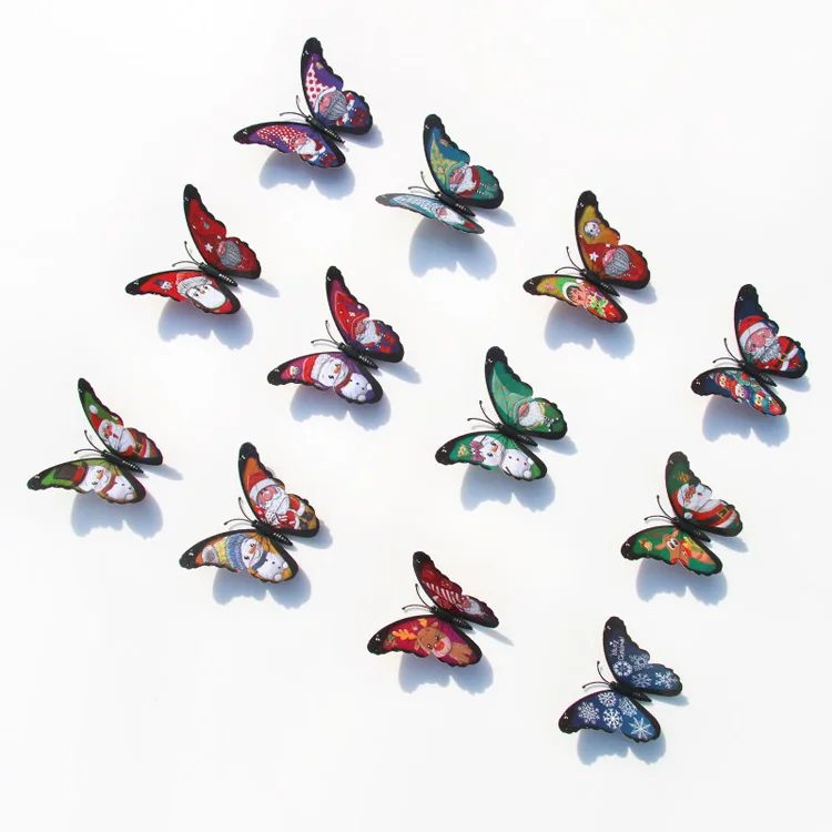 12-teiliges Set Weihnachts-Schmetterling Wandaufkleber 3D Schmetterlinge Raumdekoration Haus- und Gartendekoration Magnet Festival-Dekor Aufkleber – Detail 7