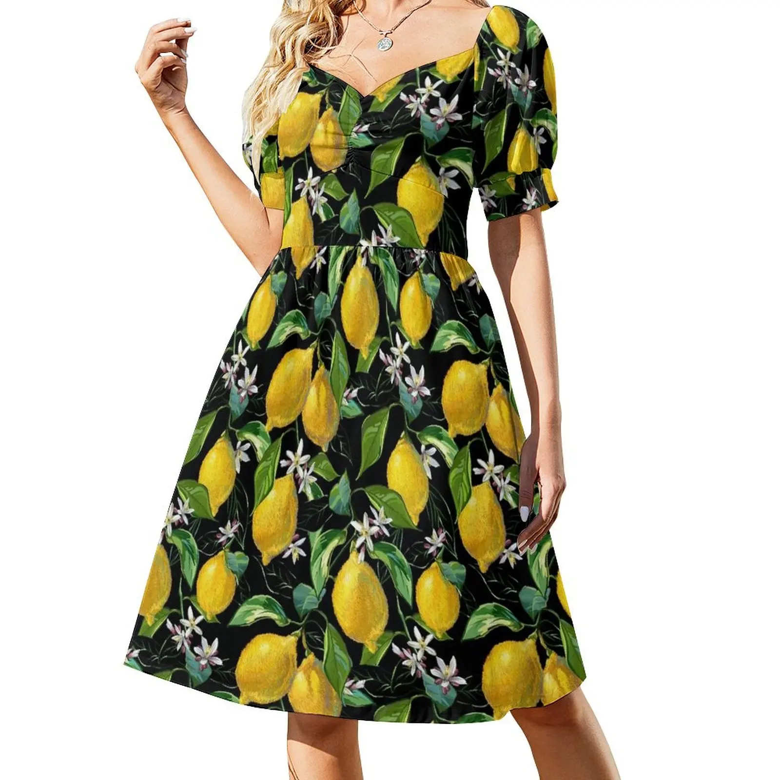 Fresh Lemons Black Short Sleeved Dress summer dress korean women summer outfits for women 2025 women dresses Dress