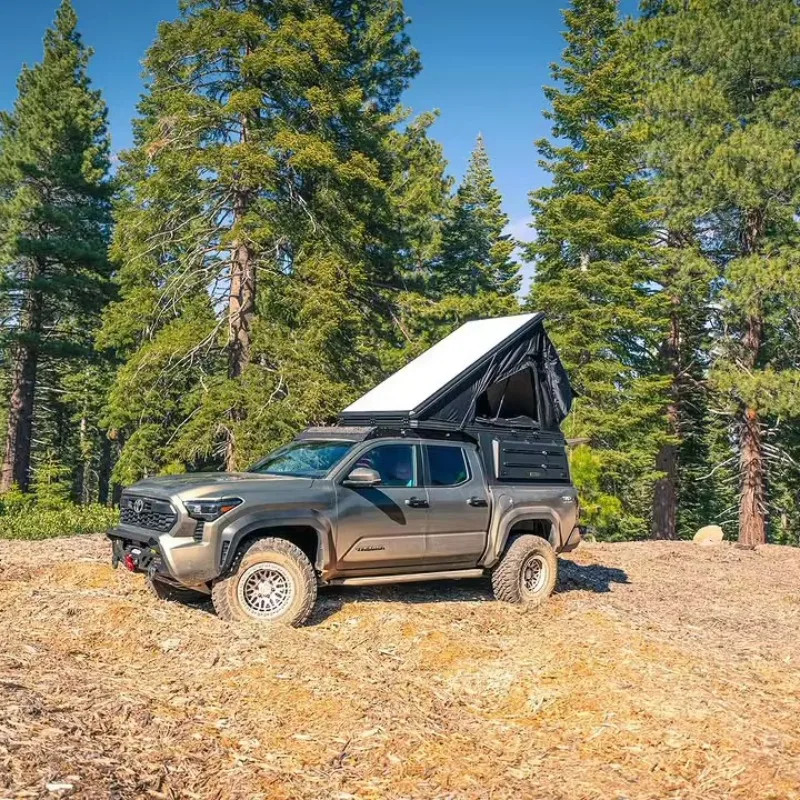 Durable Aluminum Truck Bed Topper 5ft 6ft Camper Shell with Rooftop Tent for Full Size Mid Size Pickup Customize