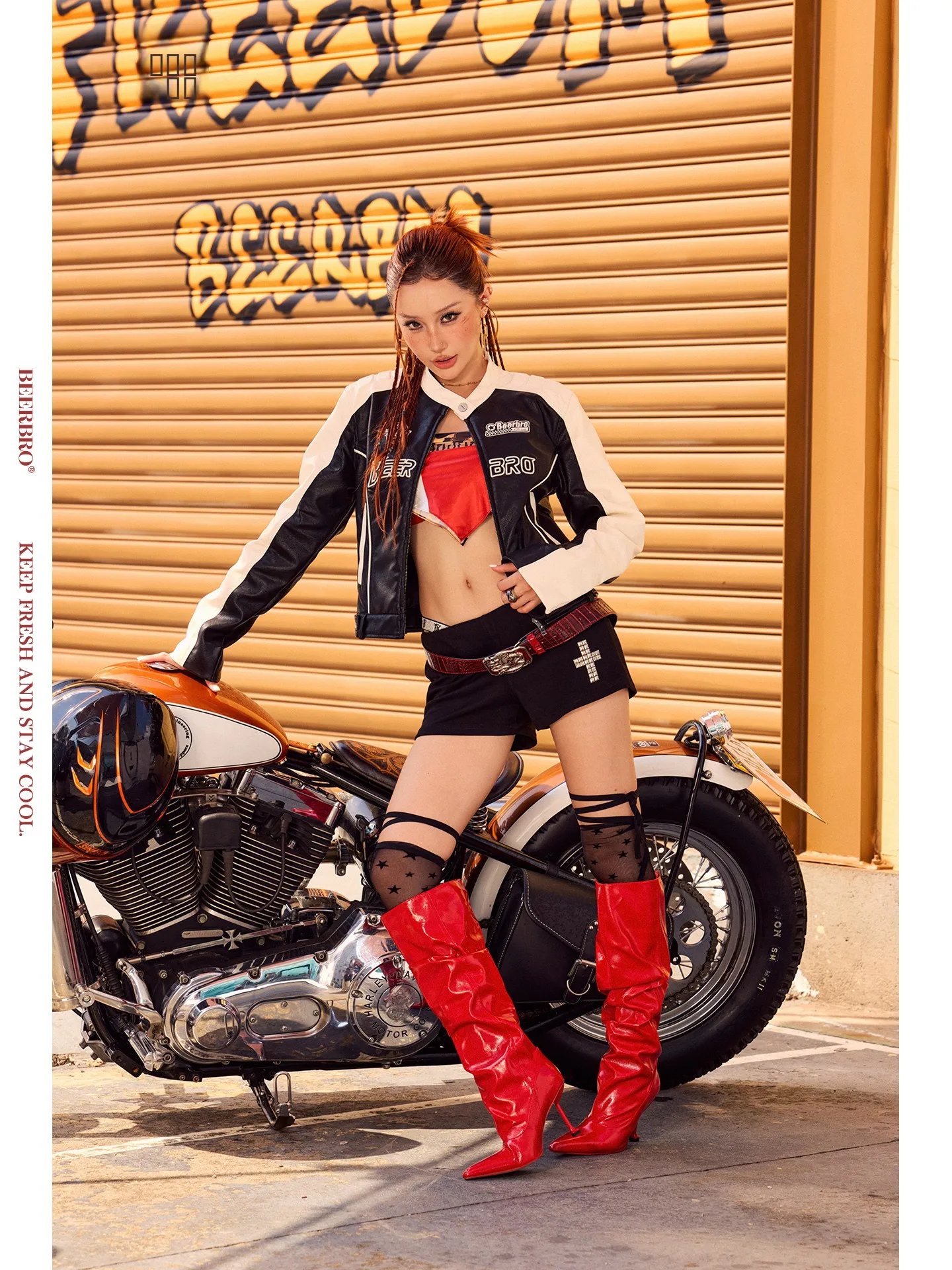 BeerBro Ci Moto Women's Street Sle Jaet Lightweight Cotton Lined Motorcycle Leather Jaet Cool Sensation Upper Body