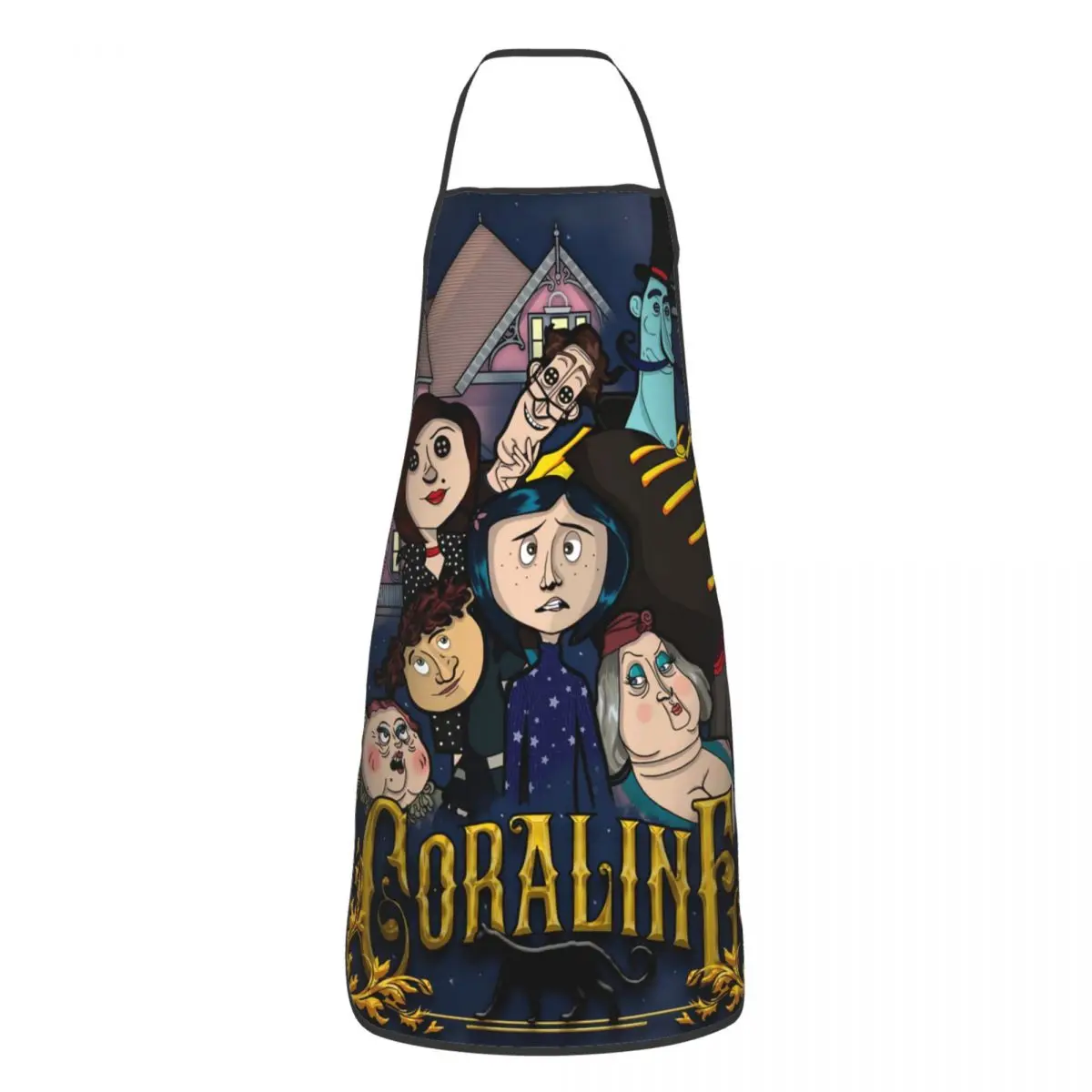 Custom Horror Halloween Movie Coraline Apron Women Men Unisex Bib Cooking Kitchen Tablier Cuisine Chef Baking