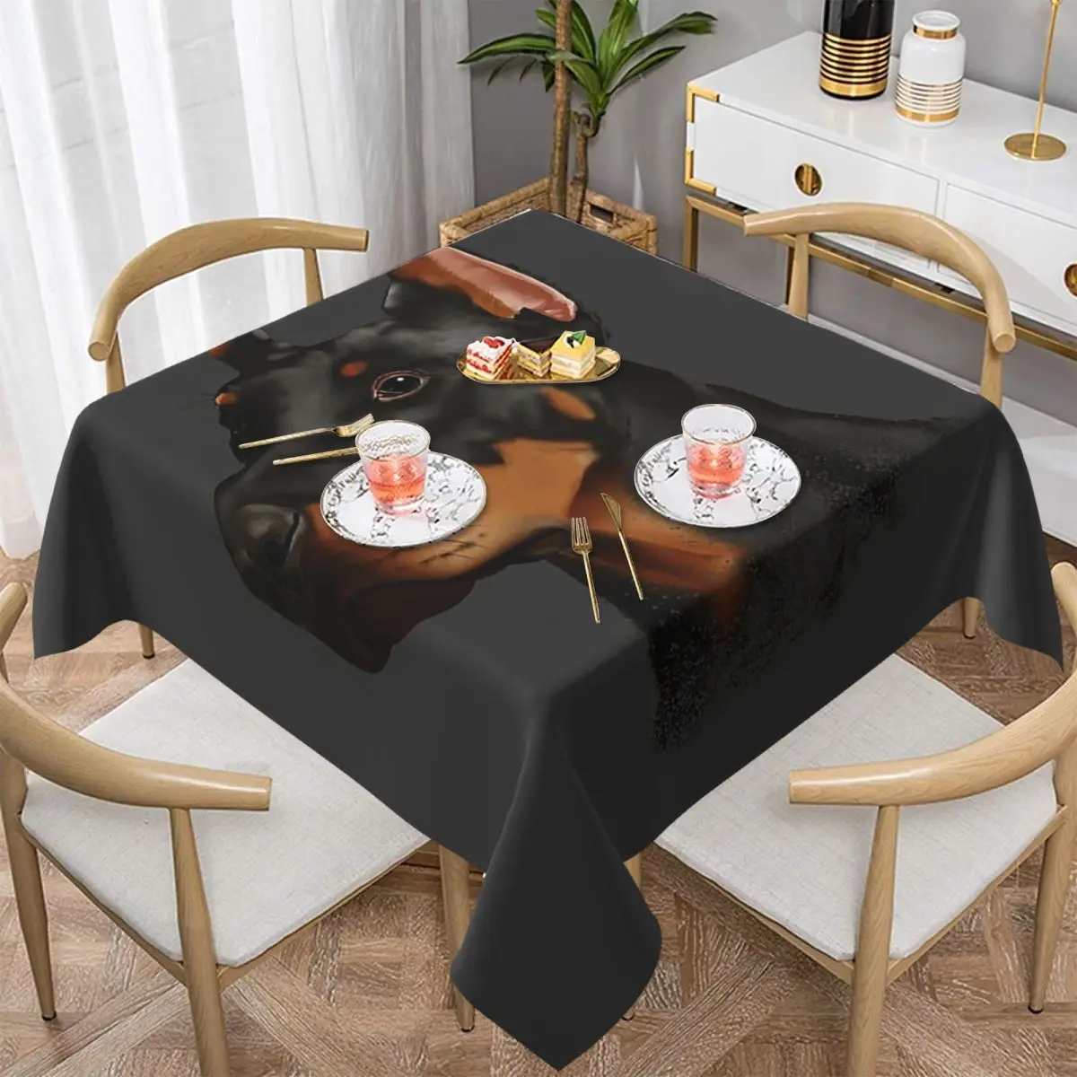 Doberman Dog Canine Portrait Waterproof Square Tablecloth Oilproof Table Cloth for Kitchen Events Dining Table Cover