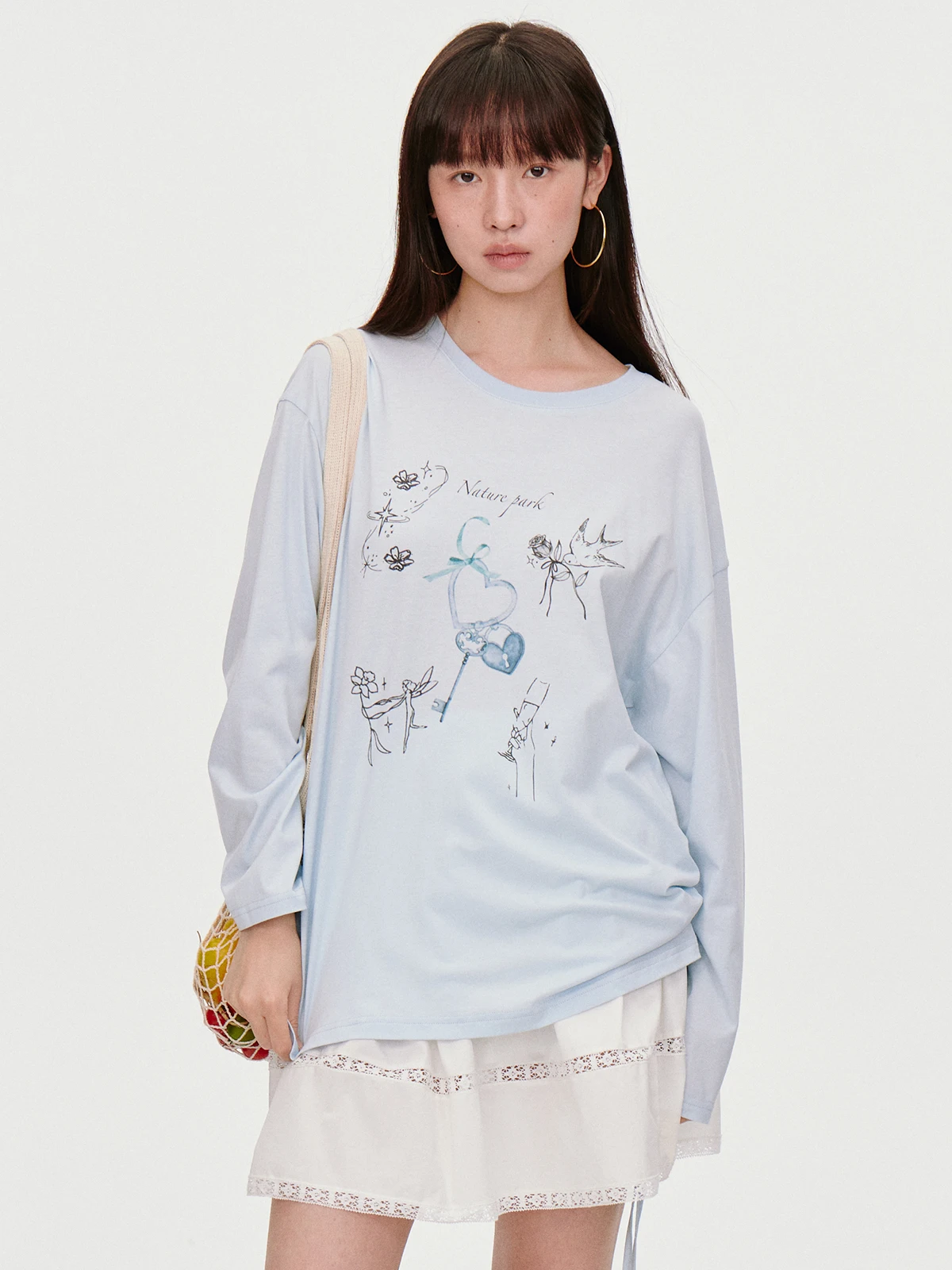 

nt Women's Long Sve T-irt round Ne Print Casual Loose Spring Autumn Dstring Design Top Comfortable Faionable