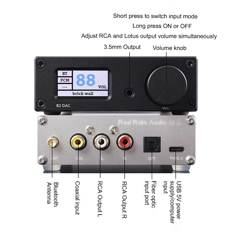 HIFI Dual ES9038Q2M USB Decoder QCC3084 Blueooth 5.4 Fiber Optic Coaxial Input DAC 24bit 192K LDAC