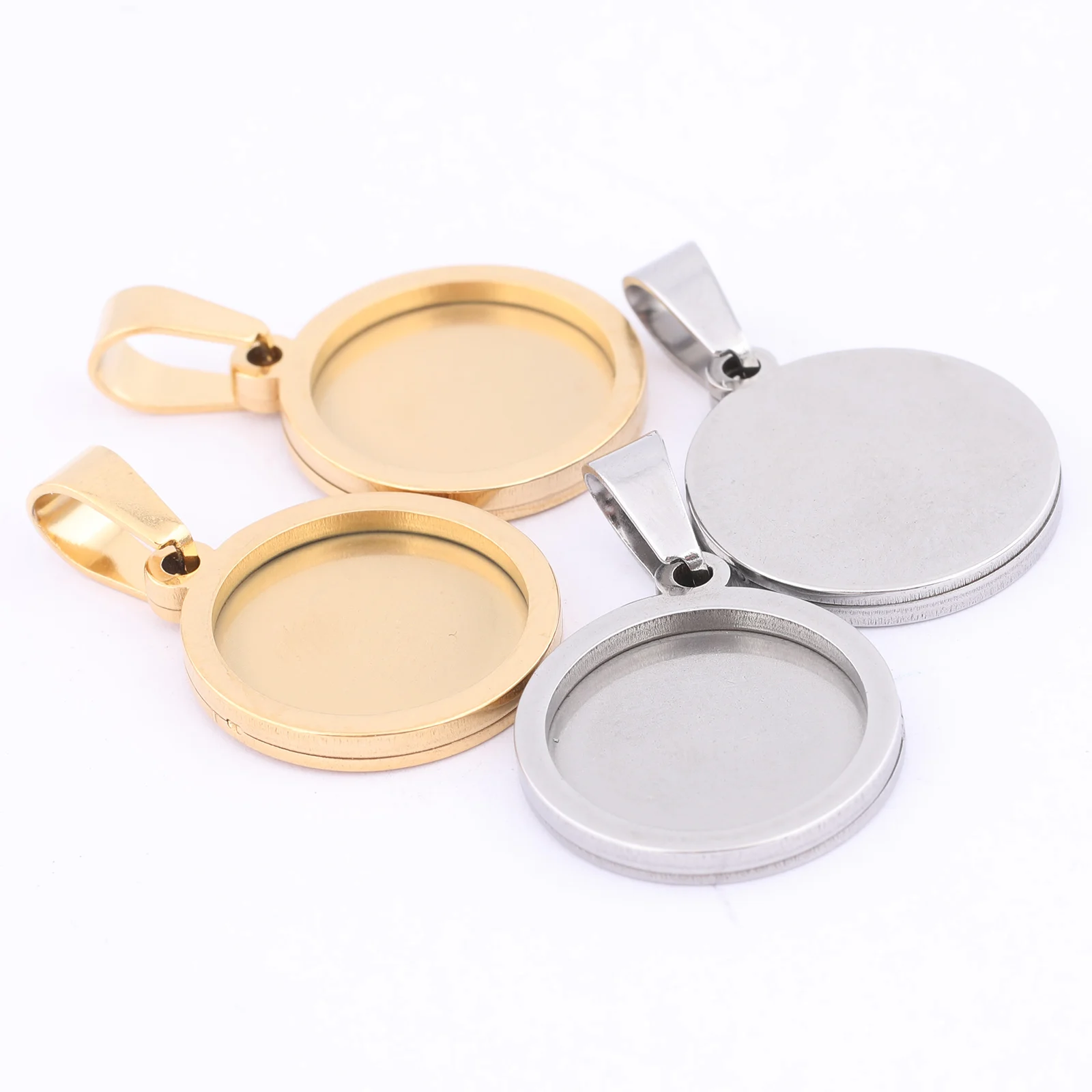 5pcs Stainless Steel 14mm Cabochon Charm Base Setting Trays Diy Bezel Pendant Necklace Blanks For Jewelry Making Supplies