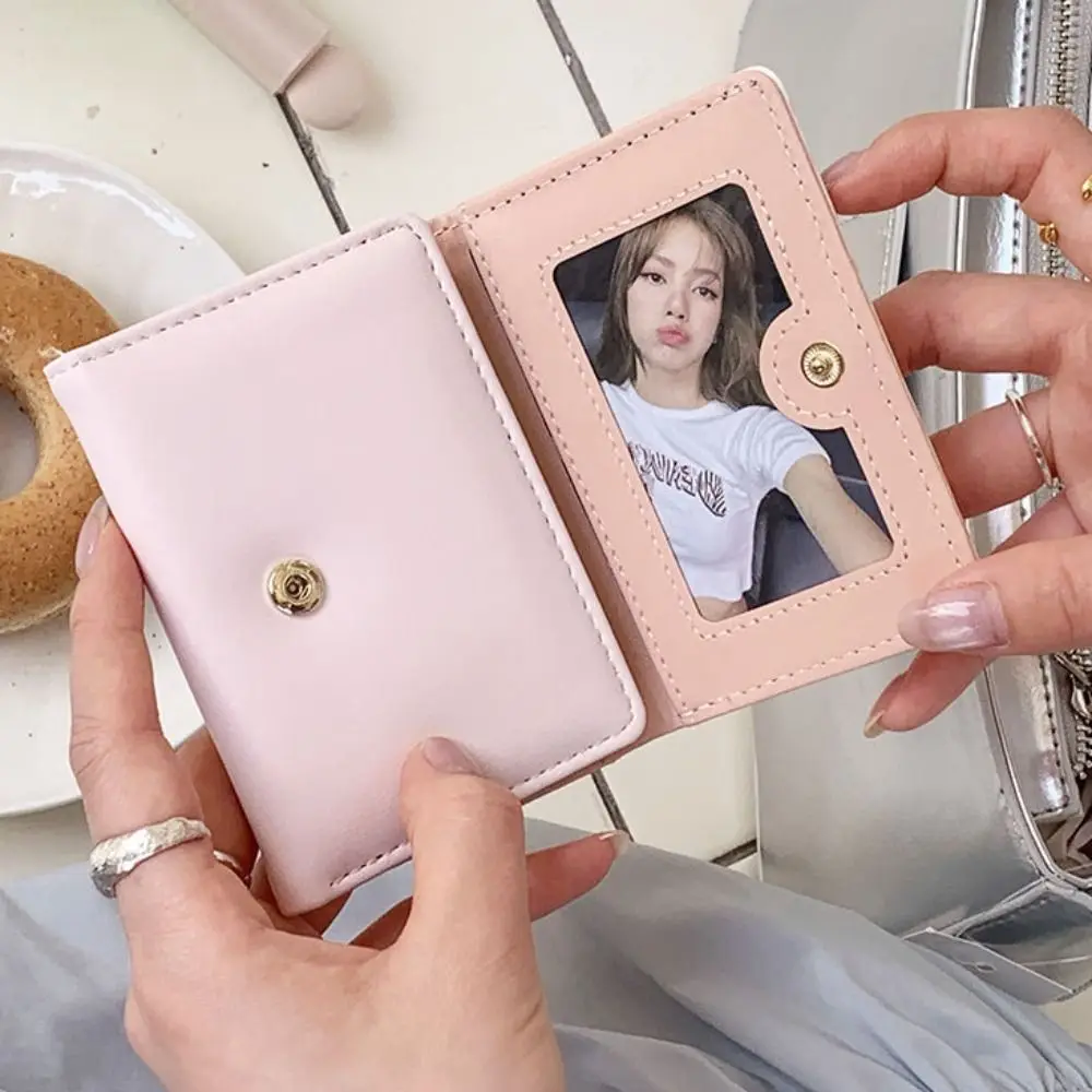

Lovely Sweet Cute Tri-Fold Purses Lattice Multiple Card Slot Women Card Holder PU Leather Candy Color Bow Short Wallet Girls