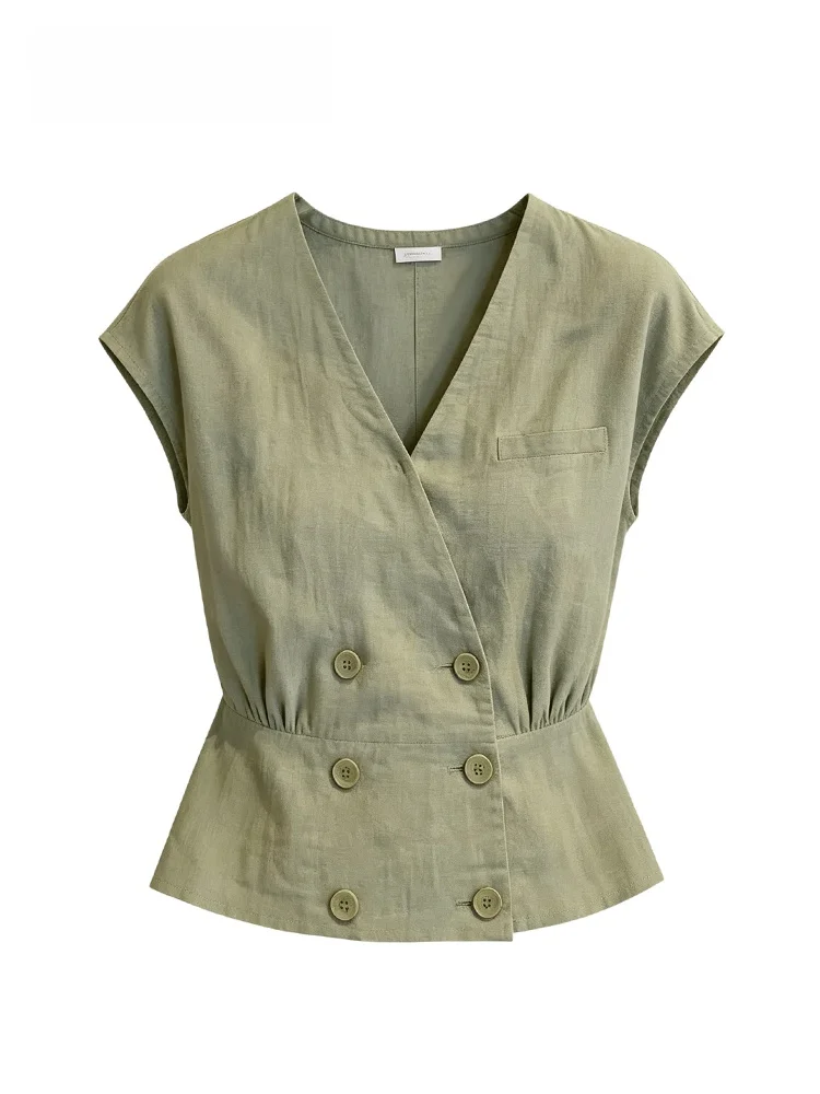 

Cara CLUB plus Size Sleeveless Shirt Women Summer New Style Fashion Loose Young-looking V-neck Top Casual Style A-line Sleeve