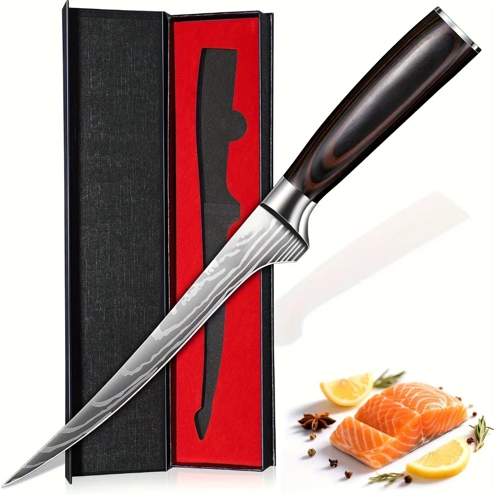Faca de Chef Profissional Japonesa Forjada de 6 Polegadas - Lâmina de Aço de Liga de Alta Resistência, 15 °   Ângulo Afiado, Cabo de Madeira Ergonômico