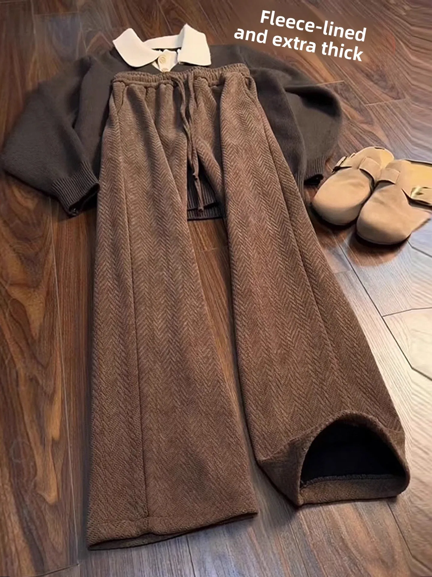 

Мужские трикотажные брюки прямого кроя с начесом, осенне-зимние, в американском ретро-стиле, с узором под пшеницу, эластичные