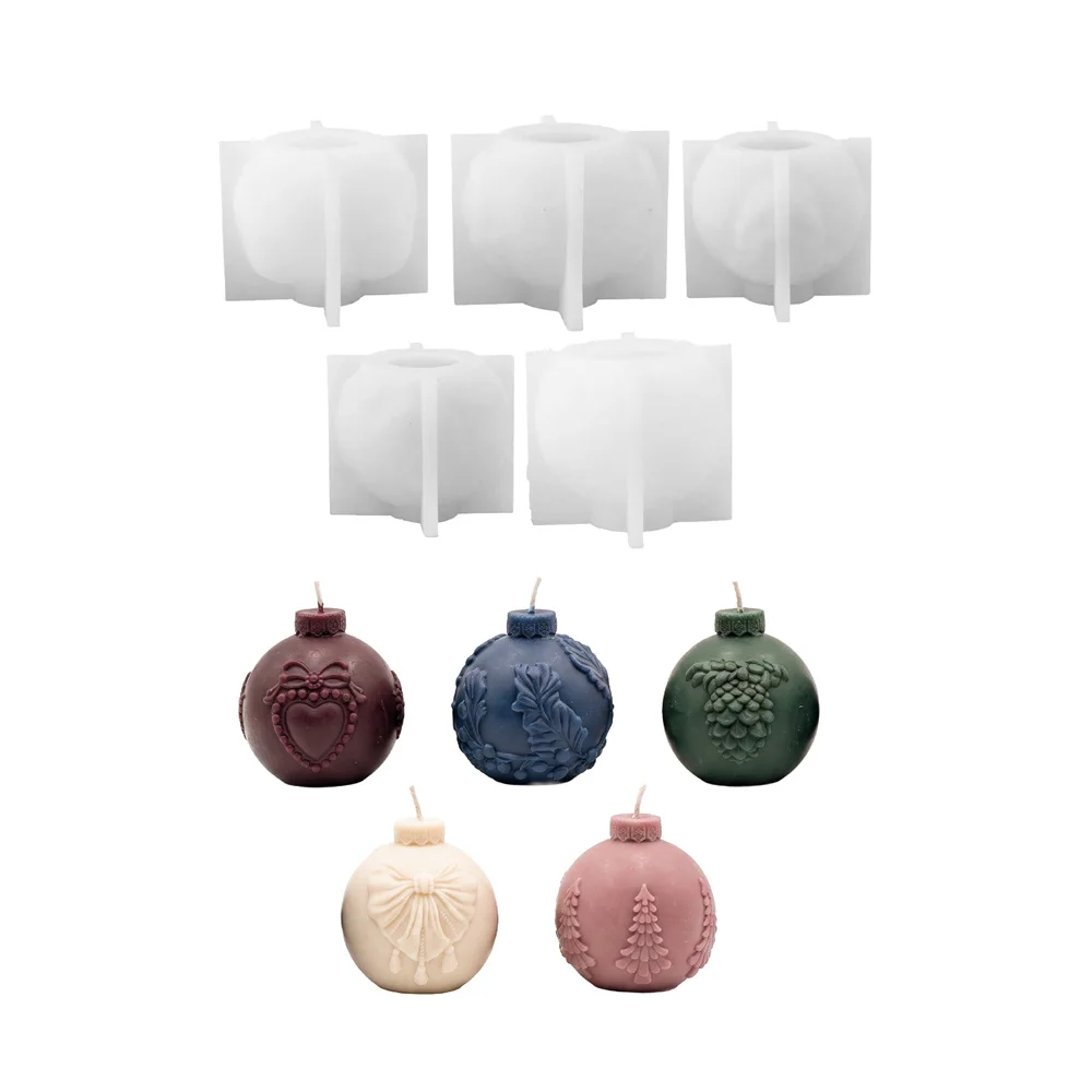 Vintage-Muster Weihnachtskugel-Kerzen-Silikonform-Kollektion DIY Weihnachtsgeschenk-Werkzeuge