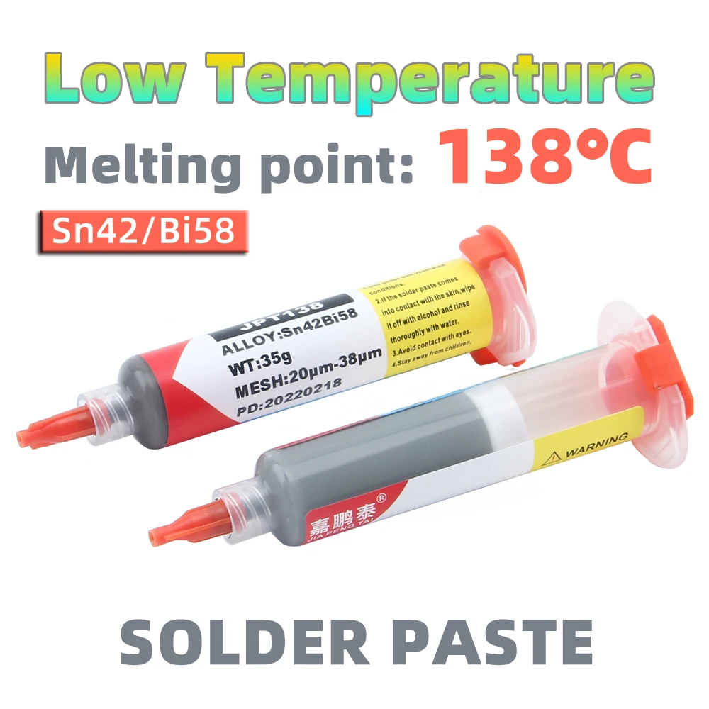 Low Temperature Lead-free Syringe smd Solder Paste Flux For Soldering Led Sn42Bi58 138℃ SMD Repair Welding paste