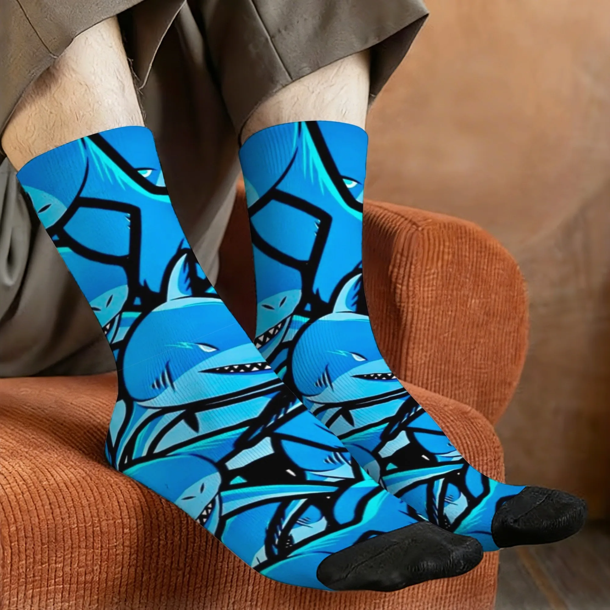 

Street-style Graffiti Shark Print Men's Mid-calf Socks Dynamic Stylish and Cool Perfect Choice for Outdoor Crazy Beach Party