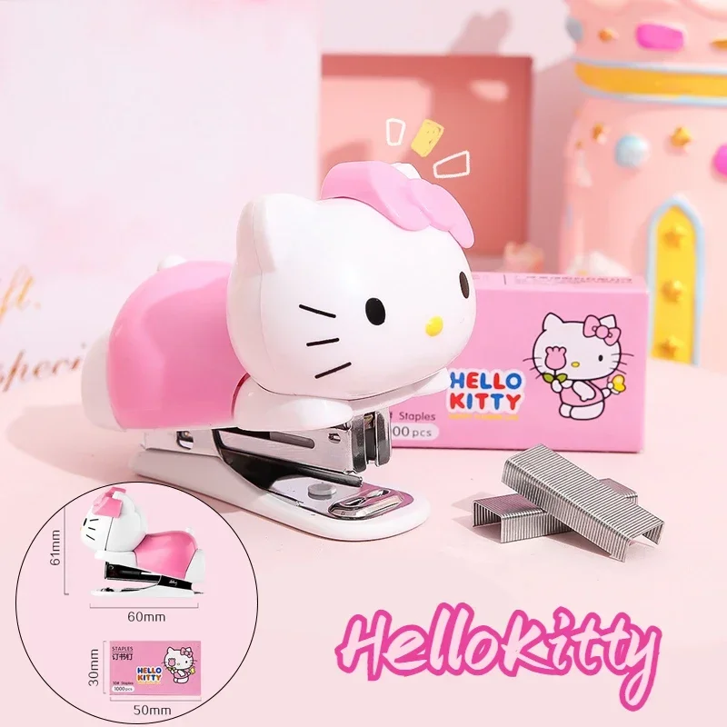 Hello Kitty Cartoon Mini Stapler Set Student Portable Stationery Office Binding Tools School Supplies Kawaii Stationery Stapler