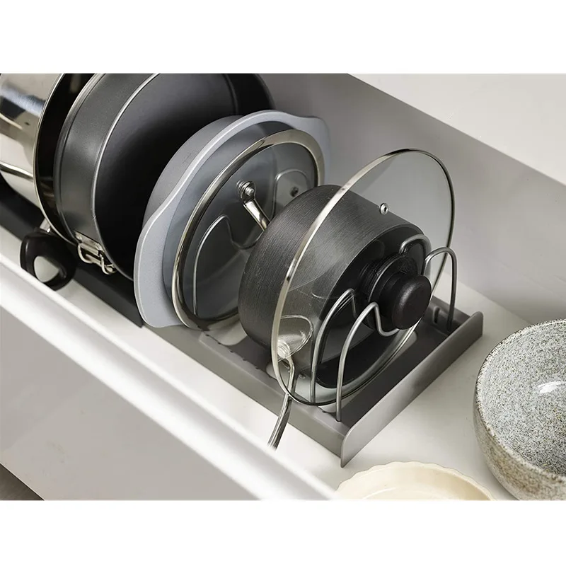 

Expandable Stainless Steel Storage Rack Kitchen Organizer Holder For Pan Pot Lid Cutting Board Drying Cookware Rack Organizer