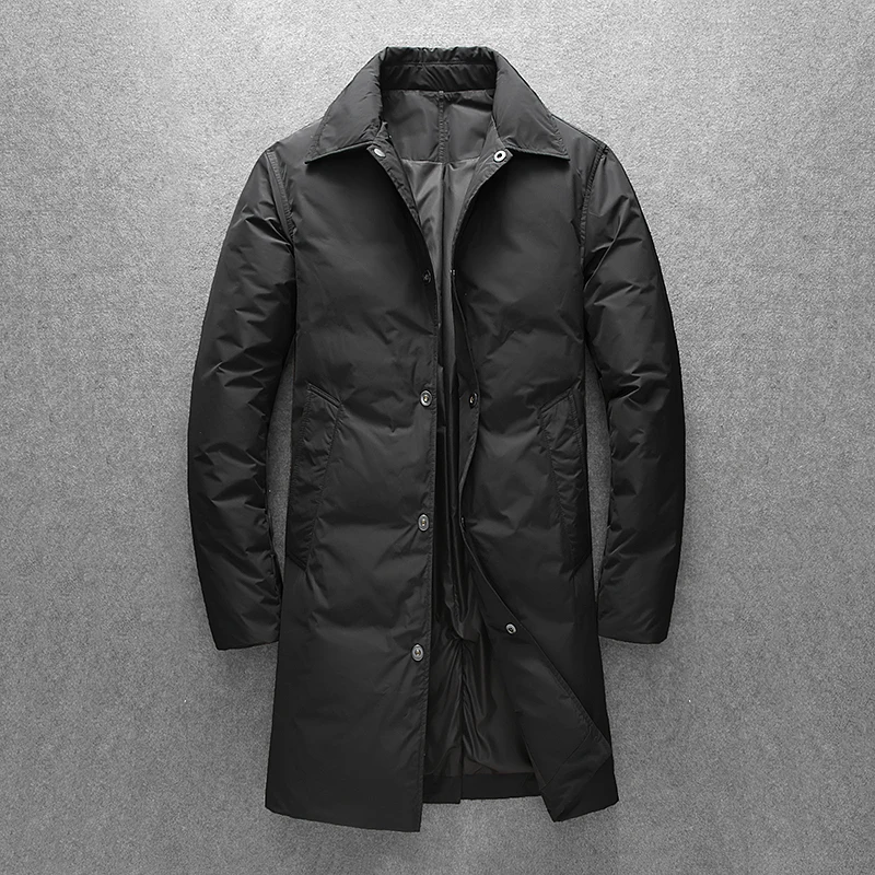 

Men's Mid-Length down Jaet Lightweight White Du down Collar Flip Outerwear Trendy Winter New Arrival Slim Fit Long Coat