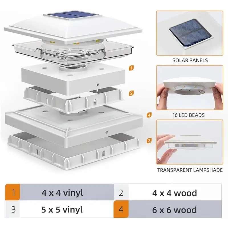 [B17B!】 Outdoor Waterproof Solar Post Cap Lights 4 Pack 16 LED Fence Post Light For Deck & Garden