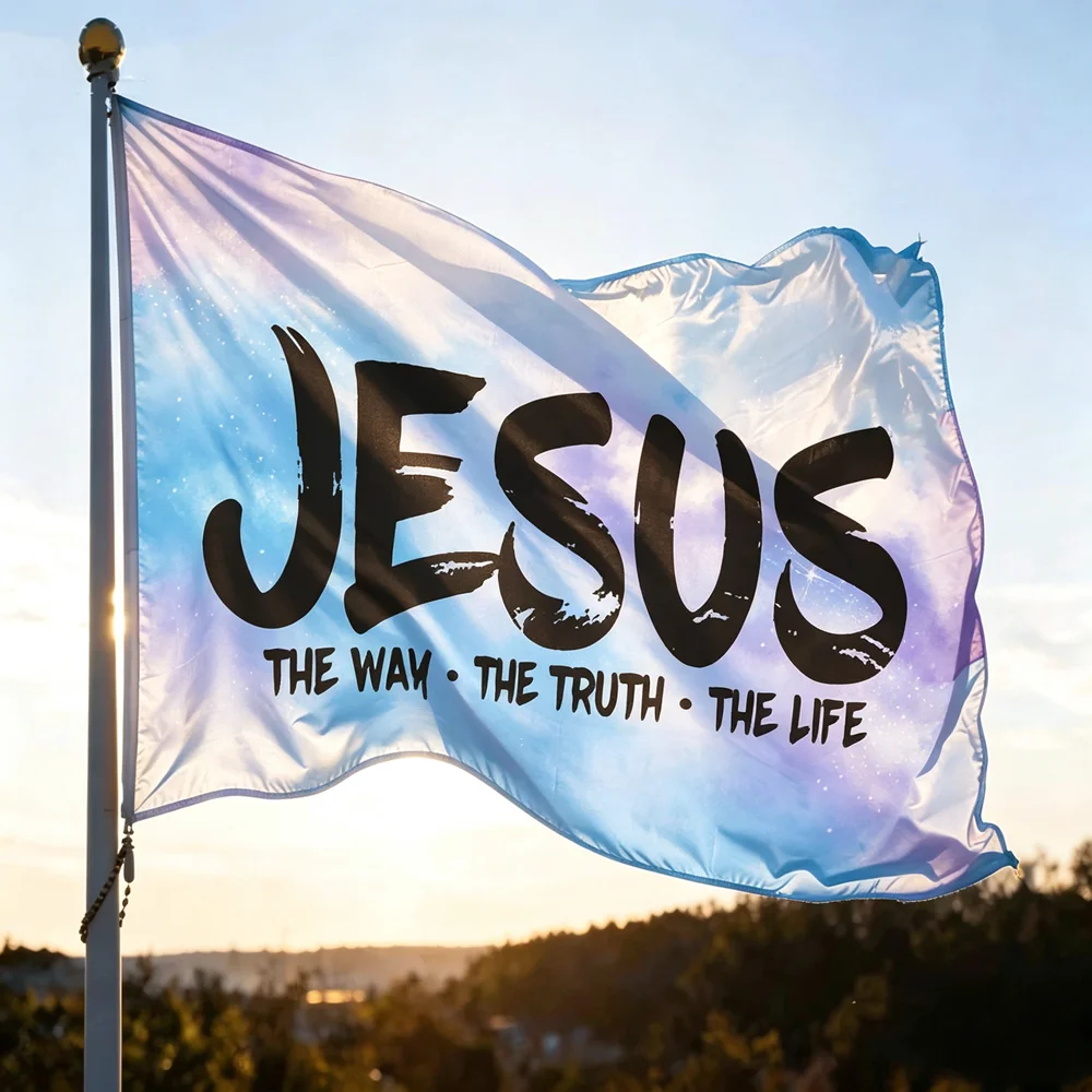 Jesus The Way The Truth The Life Flag 2x3ft 3x5ft Polyester Banner, Christian Religious Flag Indoor Outdoor Wall Decor