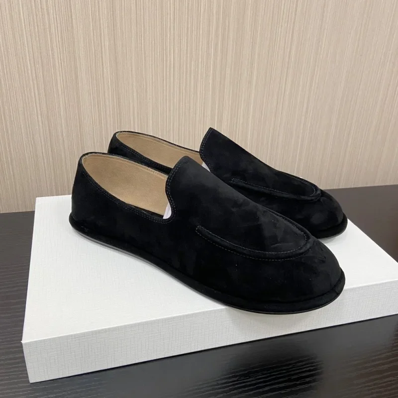 

2025 модные женские туфли без шнуровки на плоской подошве, кожаные туфли с круглым носком, однотонные удобные дышащие летние лоферы высшего качества, повседневные