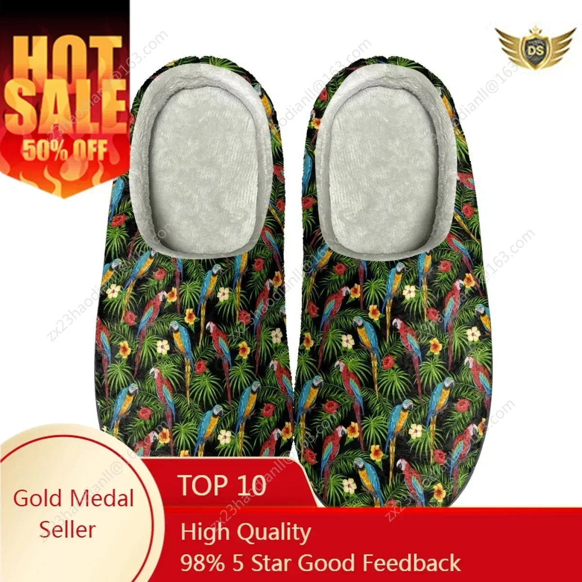 

Tropical Parrot Pattern Autumu Winter Home Footwear Casual Non-slip Warm Slippers Dropshipping Comfortable Cotton Shoes for Lady