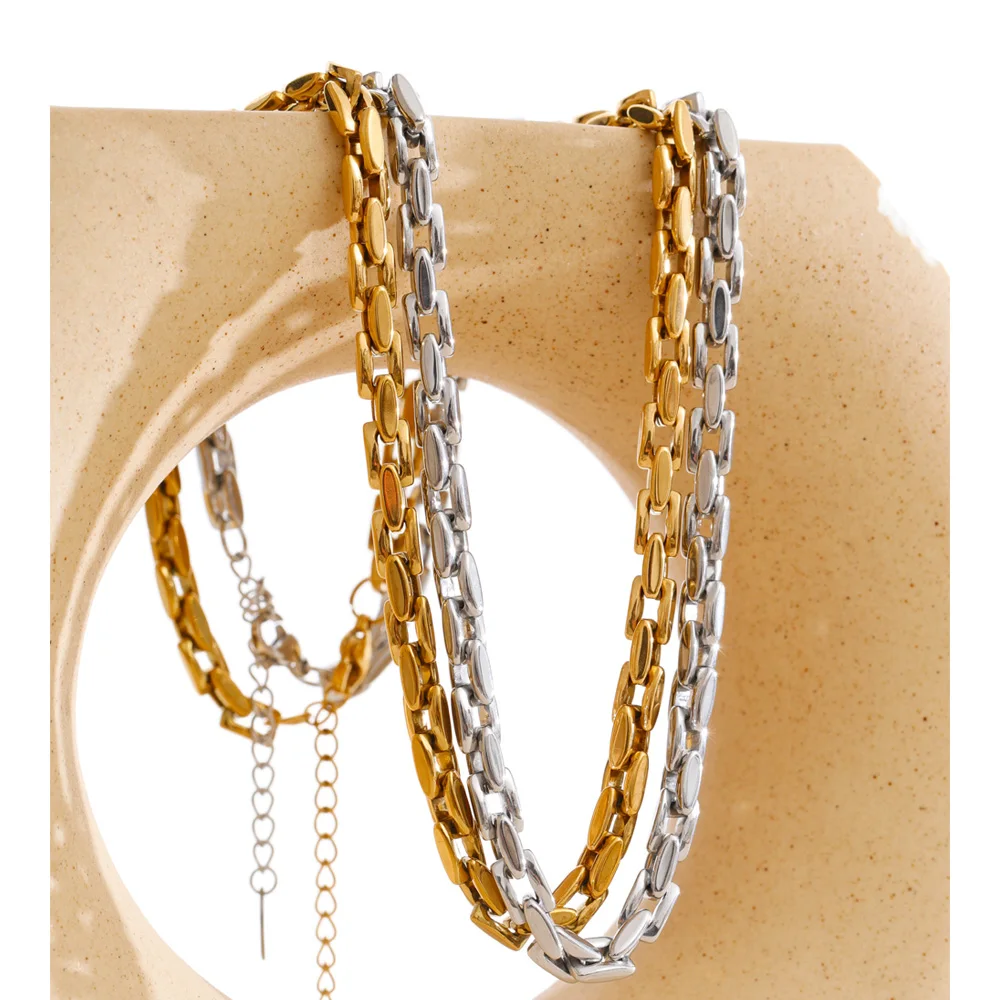 Yhpup Minimalist Stainless Steel Metal Chain Collar Necklace Bracelet Waterproof 18K Golden PVD Plated Fashion Neck Jewelry Gift