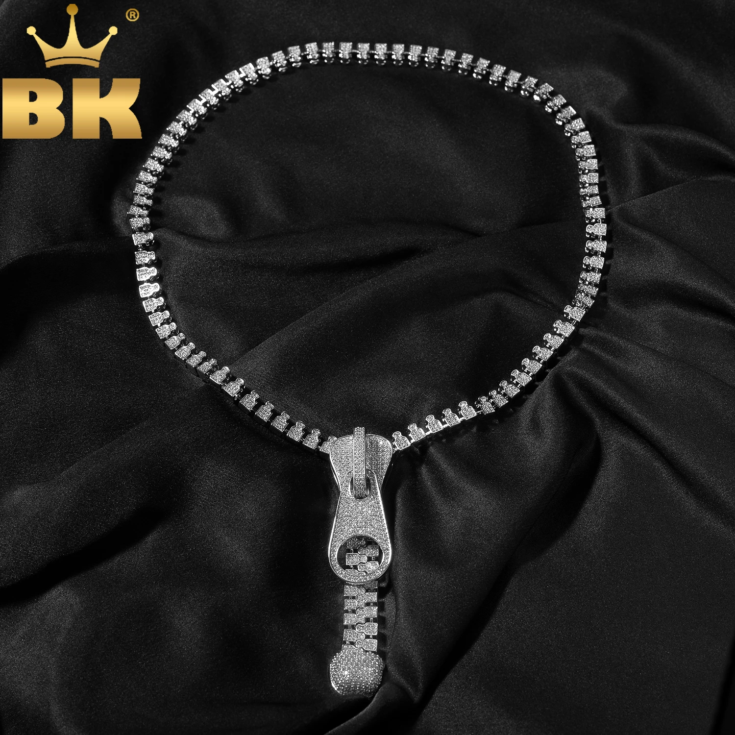 THE BLING KING Iced Zipper Necklace Paved Out Cubic Zirconia High Quality Charm Hiphop Punk Jewelry For Men Women Gift
