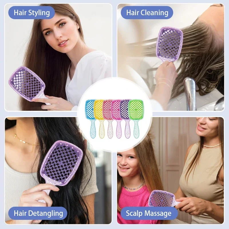 قطعة واحدة من مشط وسادة هوائية ذات أسنان واسعة ملونة من Bakhogold فرشاة شعر مضادة للكهرباء الساكنة مع تصميم مجوف لتدليك فروة الرأس #4