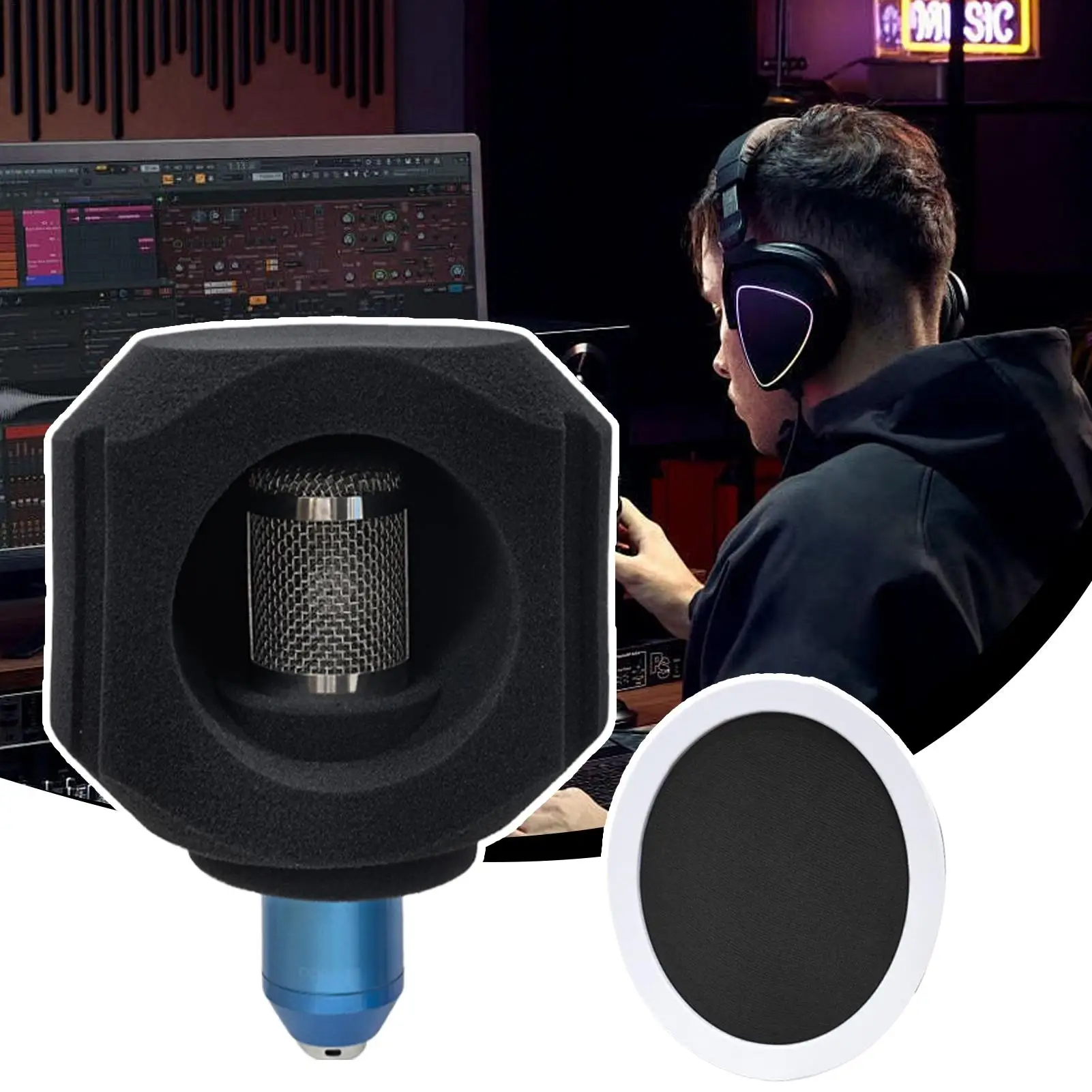 Microphone Isolation Ball Noise-Reducing Soundproof Cover Microphone Wind Shield Filter for Studio Recording Singing