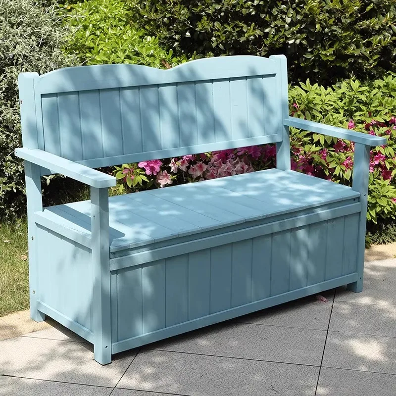 Outdoor courtyard preservative wood large-capacity storage cabinet with backrest chair solid wood storage box can sit on