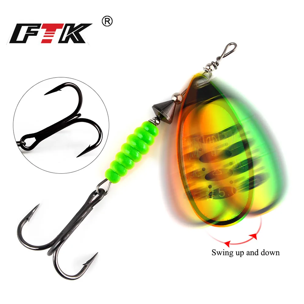 FTK Rotating Spinner Fishing Lure Spoon Sequins Metal Hard Bait Treble Hooks Wobblers Bass Tackle 8.5g 12.5g 14.7g