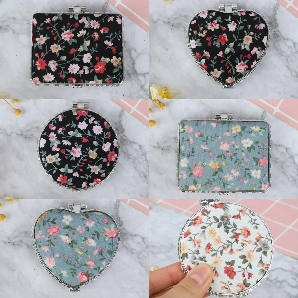 FEN60  Mini Makeup Compact Pocket Floral Mirror Portable Two-side Folding Make Up Mirror Women Vintage Cosmetic Mirrors For Gift