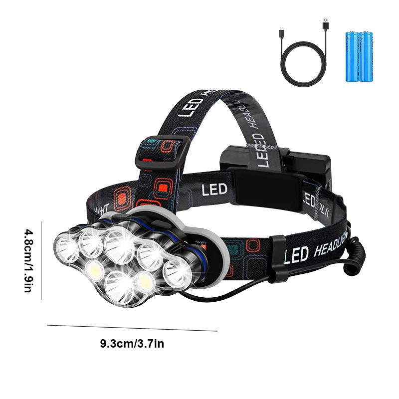 Rechargeable Headlamp, 8 LED Headlamp with Red Light, IPX4 Waterproof USB Headlight, Head Lamp, 8 Modes for Outdoor Running Hunt