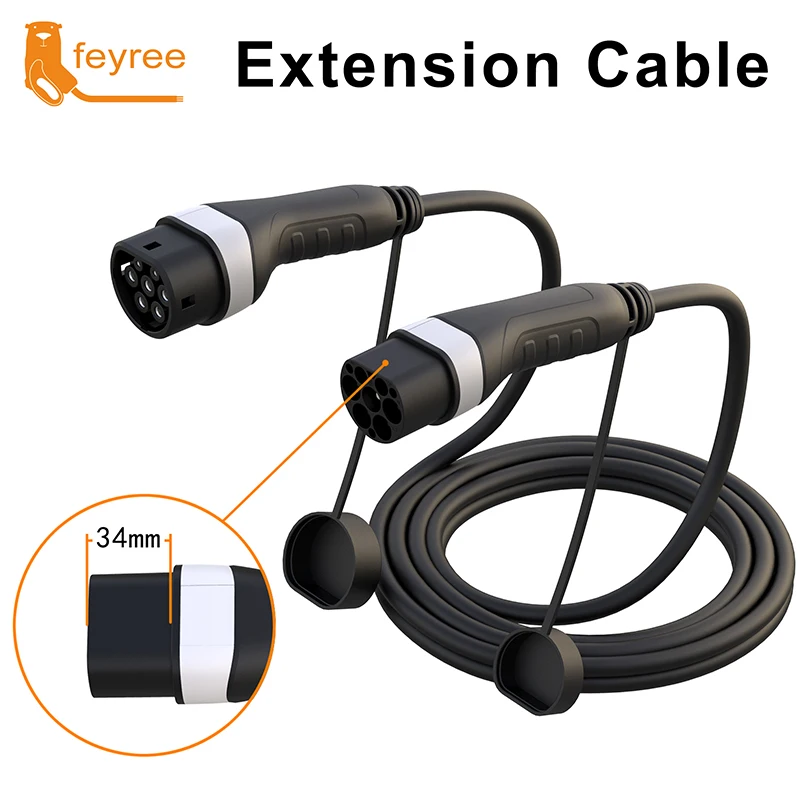 feyree EV Charging Cable 16A/32A 4kW/8kW/11kW/22kW Electric Vehicle Cord 5M Type 2 EVSE Charging Station Female to Male Plug