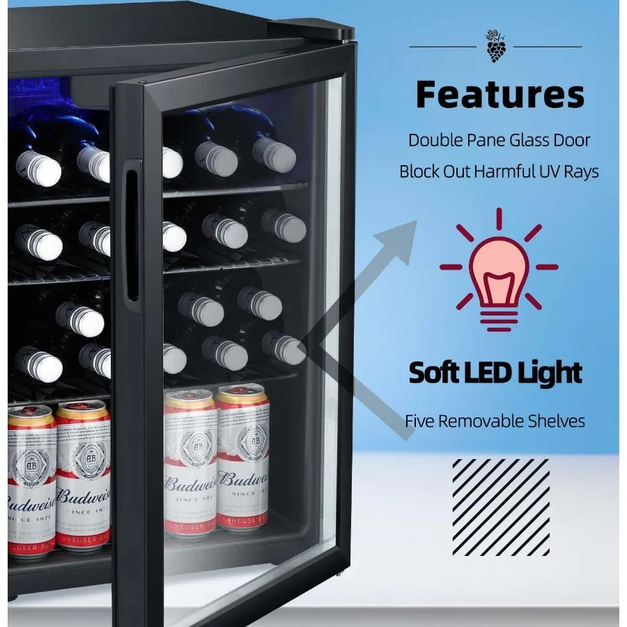 ثلاجة مشروبات مبرد نبيذ 24 زجاجة مع باب زجاجي شفاف لشريط المنزل يستخدم قبو نبيذ صغير مدمج للبيرة والصودا