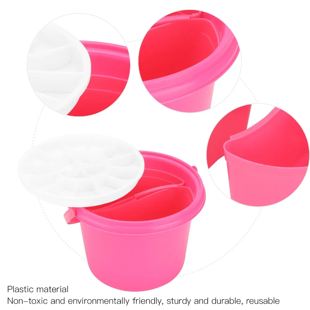 Four Optional Colors Paint Brush Tub Plastic Multi Function Watercolor Mixing Bucket Dual Compartments Built-in Mixing Palette